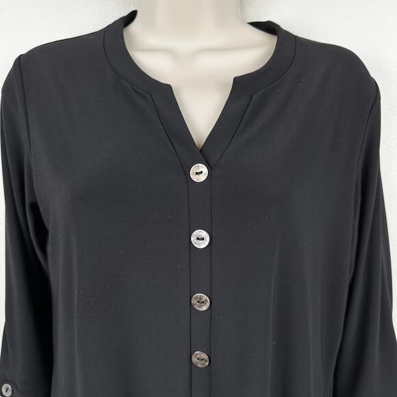 Sympli Tunic Top Blouse Metal Buttons Liquid Knit Black 4 Minimalist Lagenlook - Picture 3 of 12